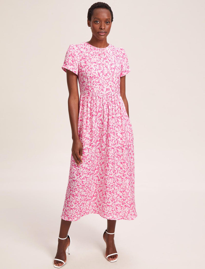 Nina Cotton Blend Maxi Dress - Hot Pink Blossom Print