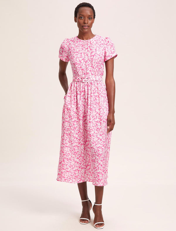 Nina Cotton Blend Maxi Dress - Hot Pink Blossom Print