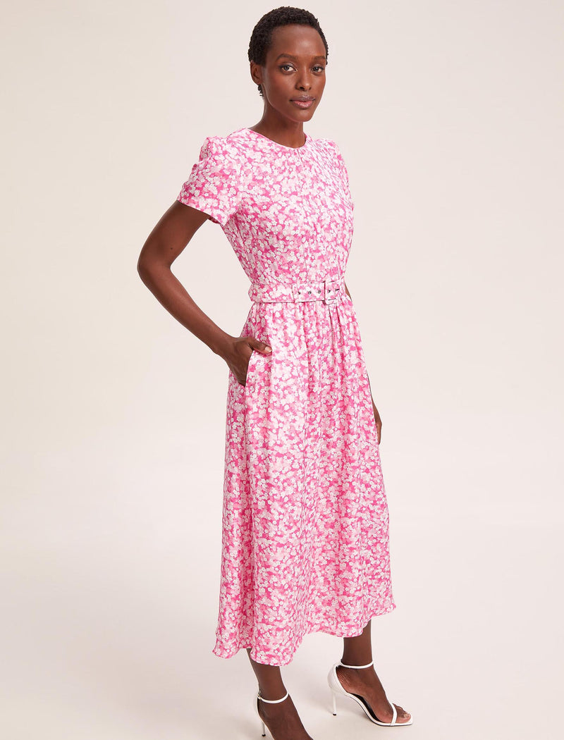 Nina Cotton Blend Maxi Dress - Hot Pink Blossom Print