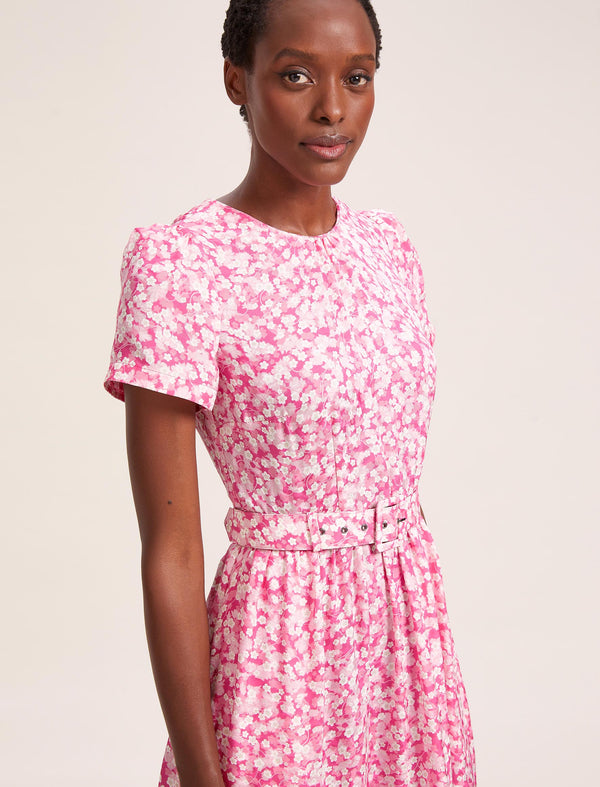 Nina Cotton Blend Maxi Dress - Hot Pink Blossom Print