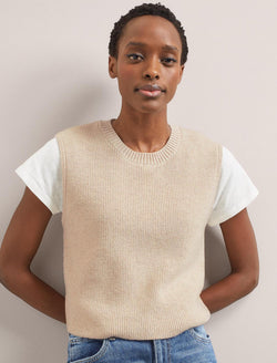 Julie Cotton Round Neck Sleeveless Jumper - Oatmeal