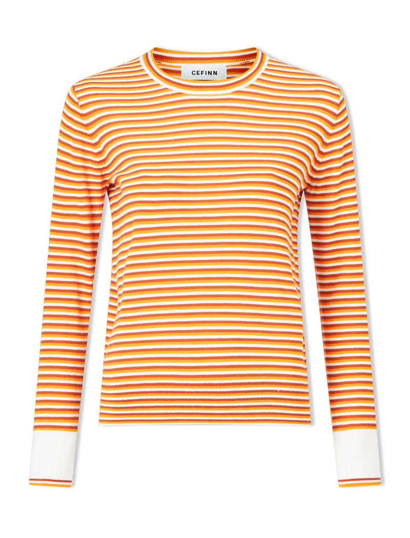 Jodi Cotton Jumper - Orange Yellow Cream Stripe