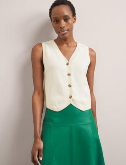 Wesley Cotton Blend V Neck Waistcoat - Cream