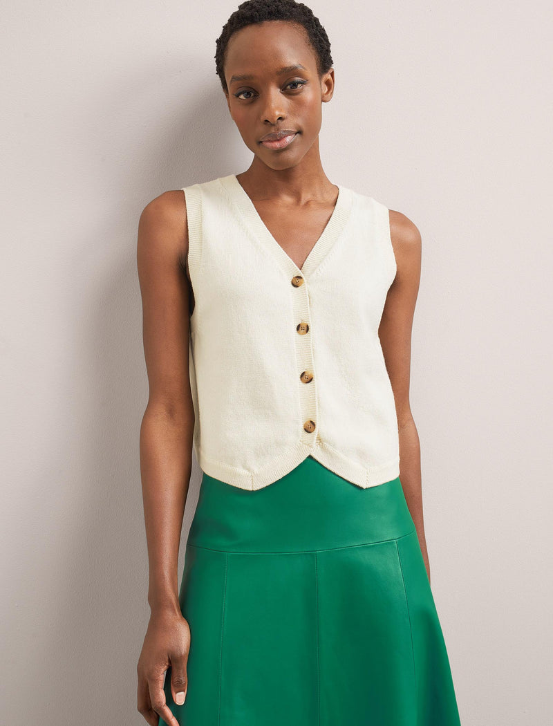 Wesley Cotton Blend V Neck Waistcoat - Cream