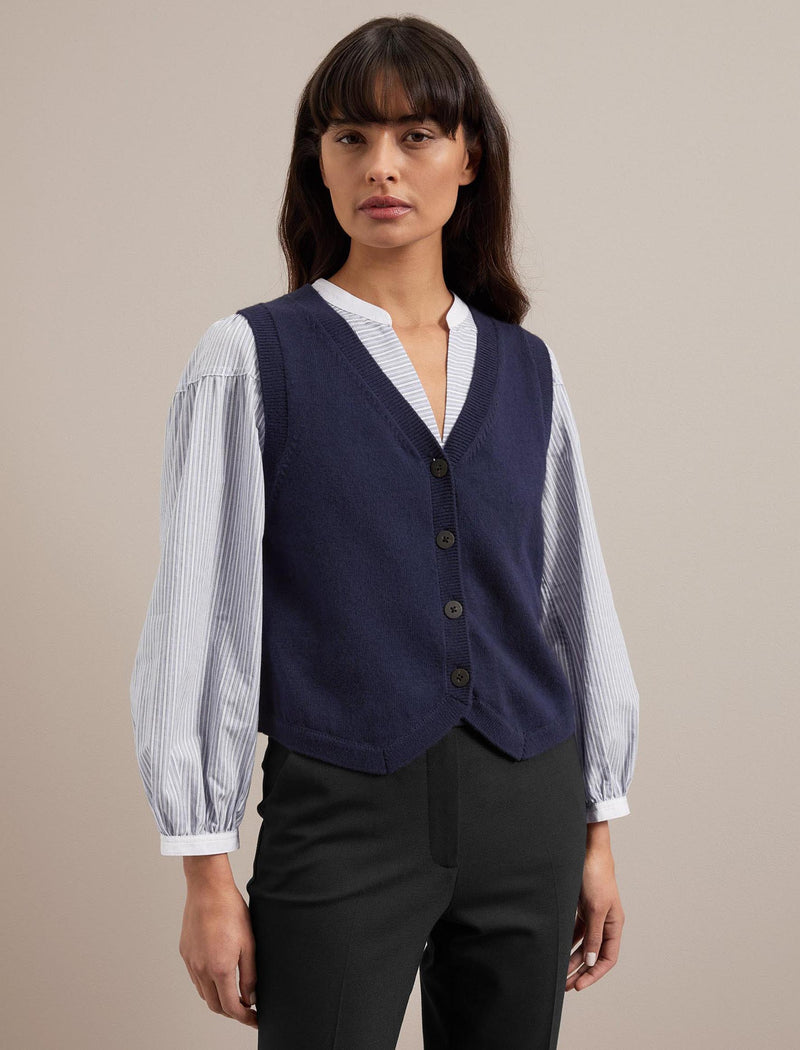 Wesley Cotton Blend V Neck Waistcoat - Navy