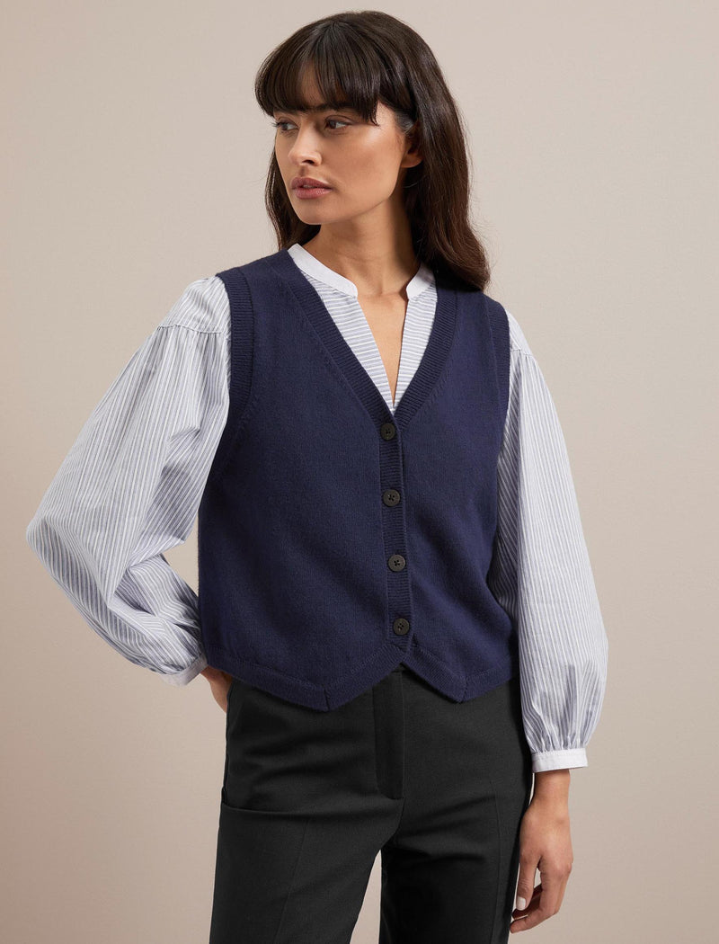 Wesley Cotton Blend V Neck Waistcoat - Navy