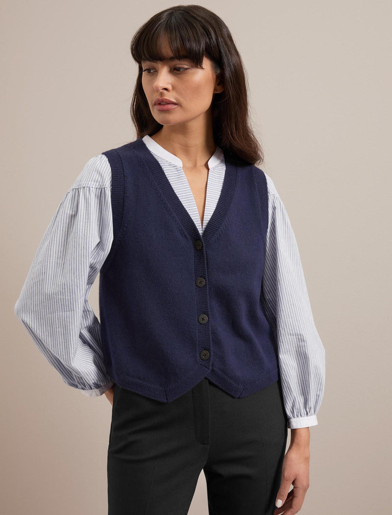 Wesley Cotton Blend V Neck Waistcoat - Navy