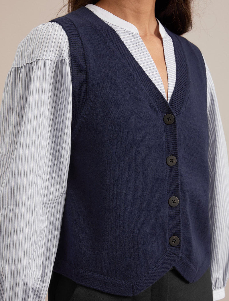 Wesley Cotton Blend V Neck Waistcoat - Navy