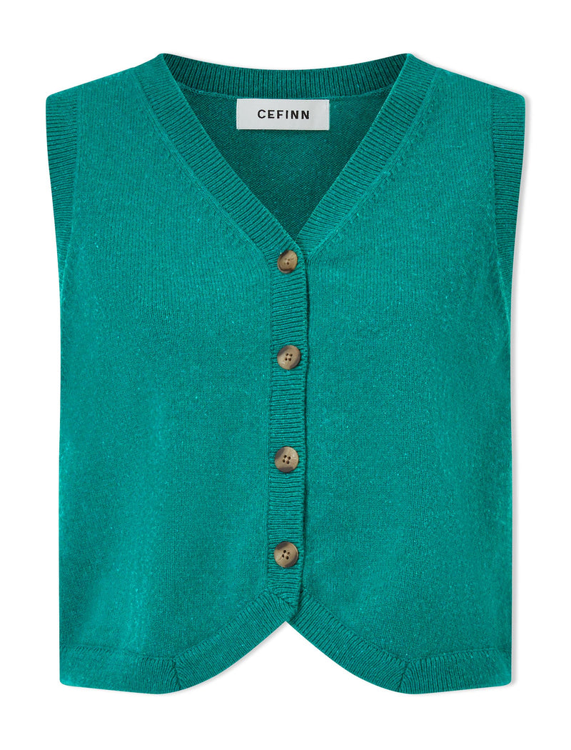 Wesley Cotton Blend V Neck Waistcoat - Turquoise