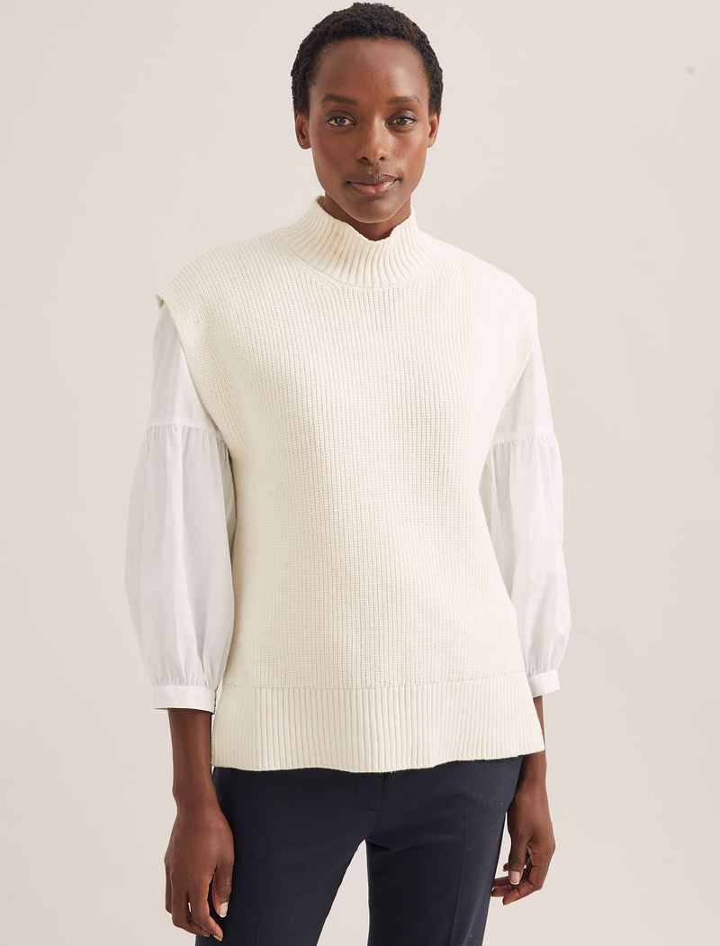 Janice Wool Funnel Neck Sleeveless Jumper - Cream