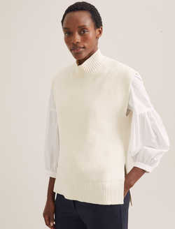 Janice Wool Funnel Neck Sleeveless Jumper - Cream