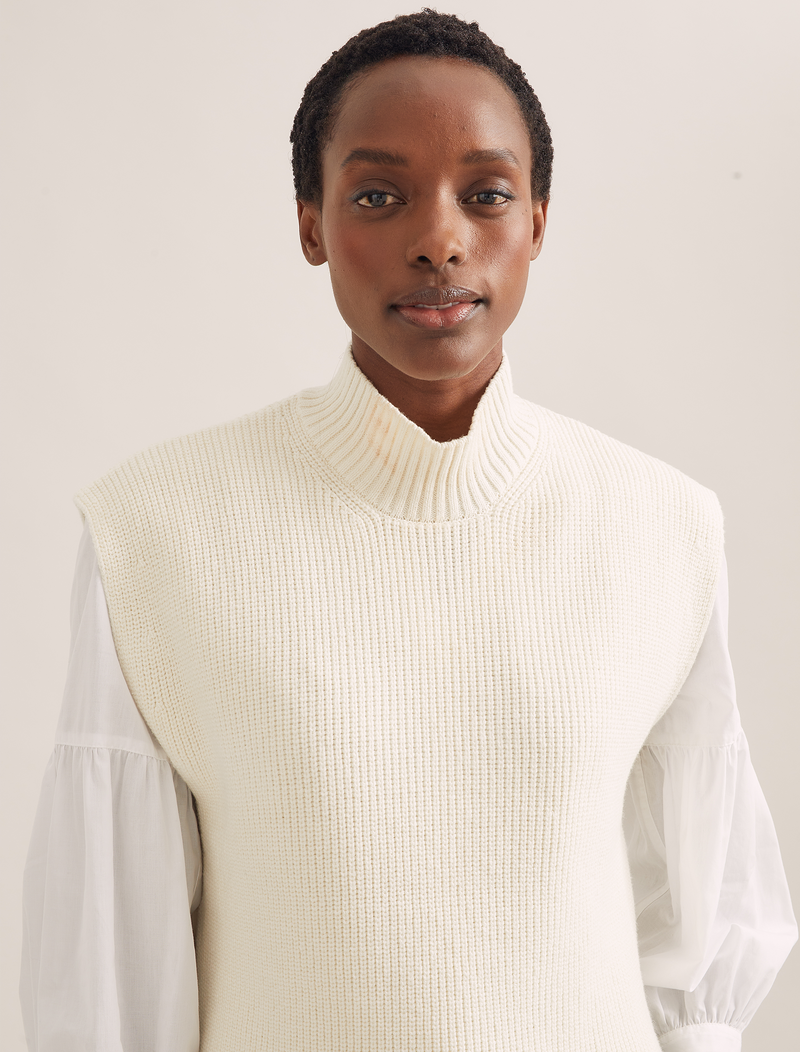 Janice Funnel Neck Sleeveless Jumper in Cream