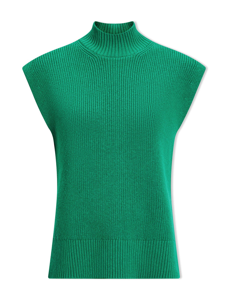 Janice Cotton Blend Funnel Neck Sleeveless Jumper - Emerald Green