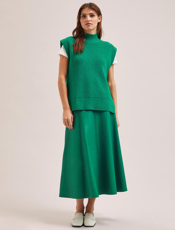 Janice Cotton Blend Funnel Neck Sleeveless Jumper - Emerald Green