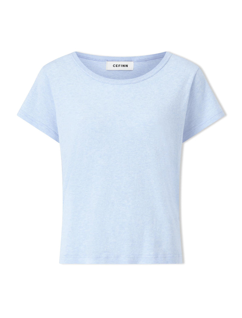 Madison Linen Blend Round Neck Knit T-Shirt - Pale Blue