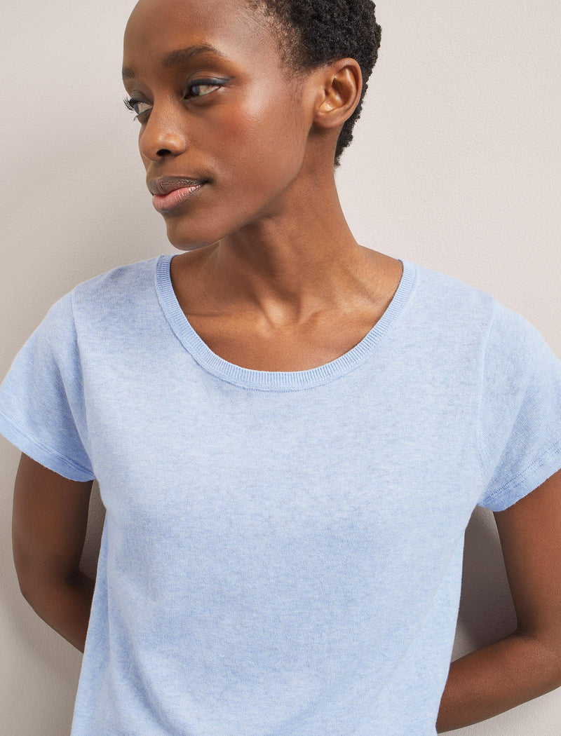 Madison Linen Blend Round Neck Knit T-Shirt - Pale Blue