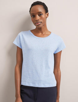 Madison Linen Blend Round Neck Knit T-Shirt - Pale Blue