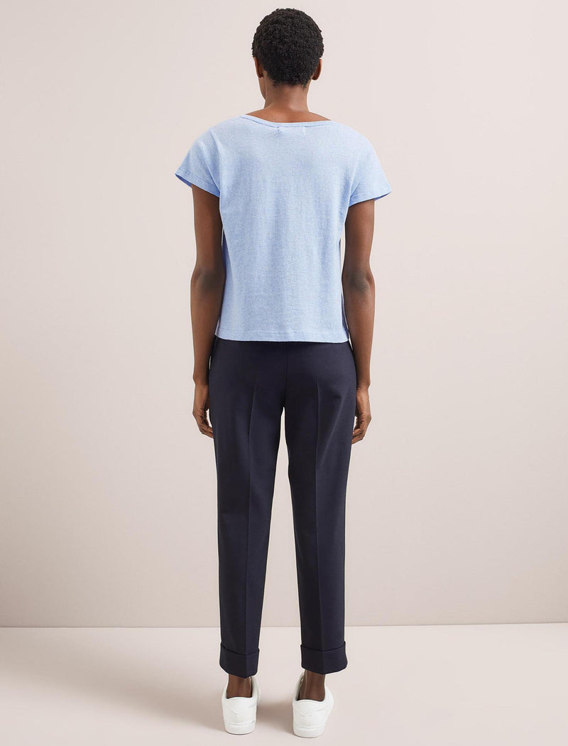 Madison Linen Blend Round Neck Knit T-Shirt - Pale Blue