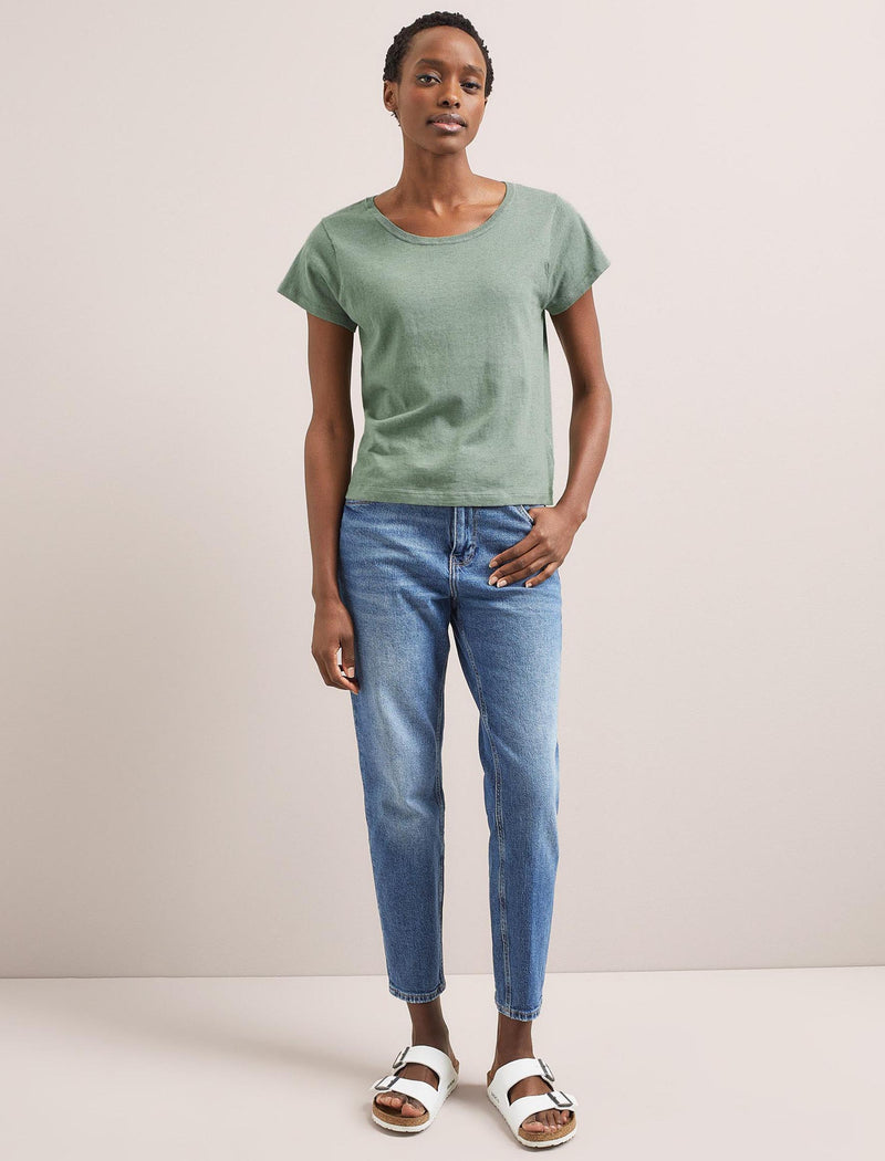 Madison Linen Blend Round Neck Knit T-Shirt - Sage Green