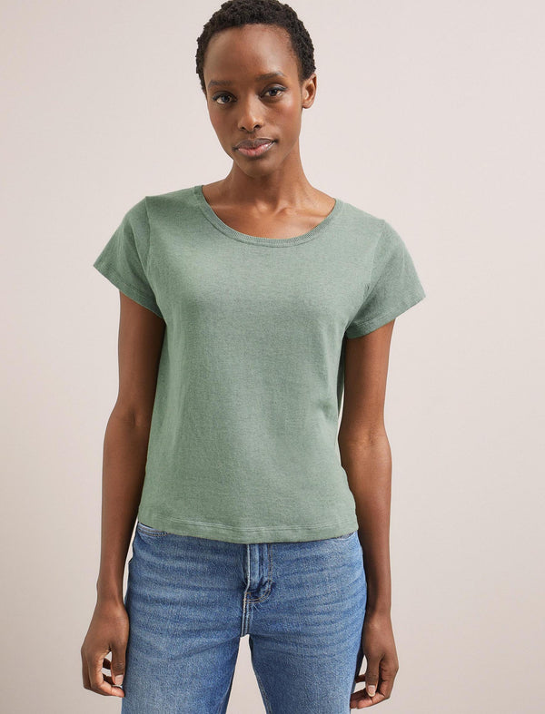 Madison Linen Blend Round Neck Knit T-Shirt - Sage Green