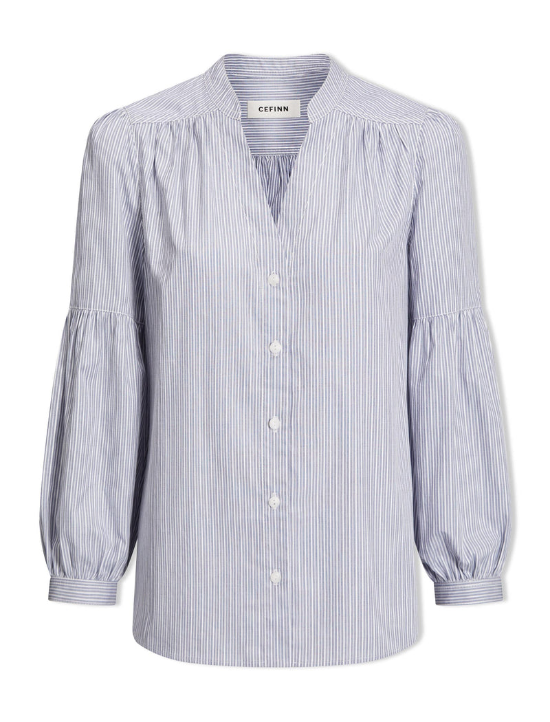 Ella Organic Cotton Shirt - Light Blue White Stripe