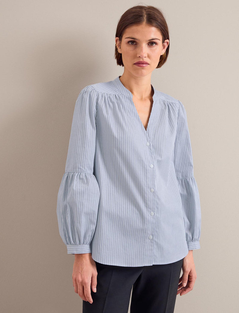 Ella Organic Cotton Shirt - Light Blue White Stripe