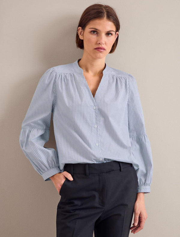 Ella Organic Cotton Shirt - Light Blue White Stripe