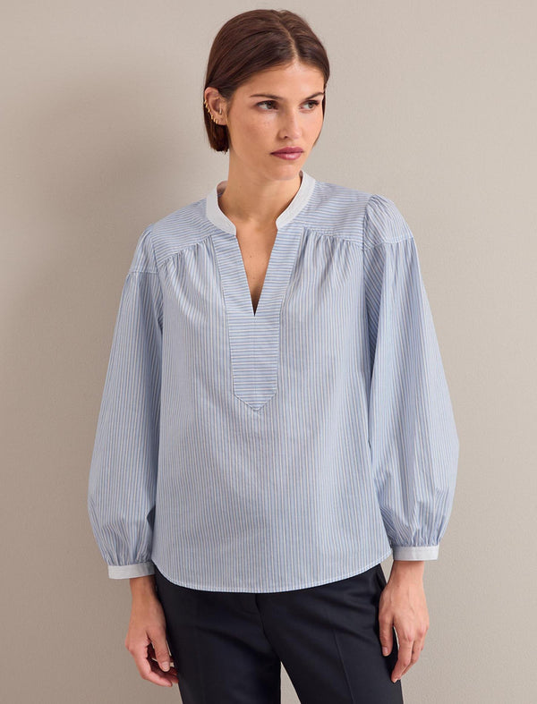 Erica Organic Cotton Shirt - Mid Stripe Blue White