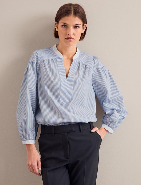 Erica Organic Cotton Shirt - Mid Stripe Blue White