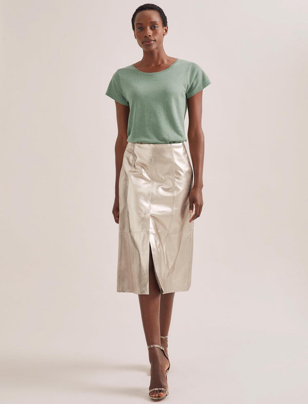 Robyn Leather Midi Skirt - Light Gold