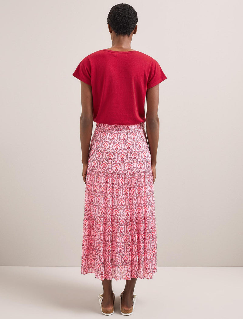 Sedra Gold Metallic Fil Coupé Maxi Skirt - Pink Carnation Print
