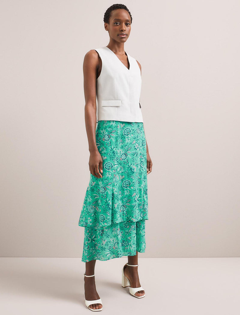 Lotta Cotton Blend Maxi Skirt - Green White Palm Floral