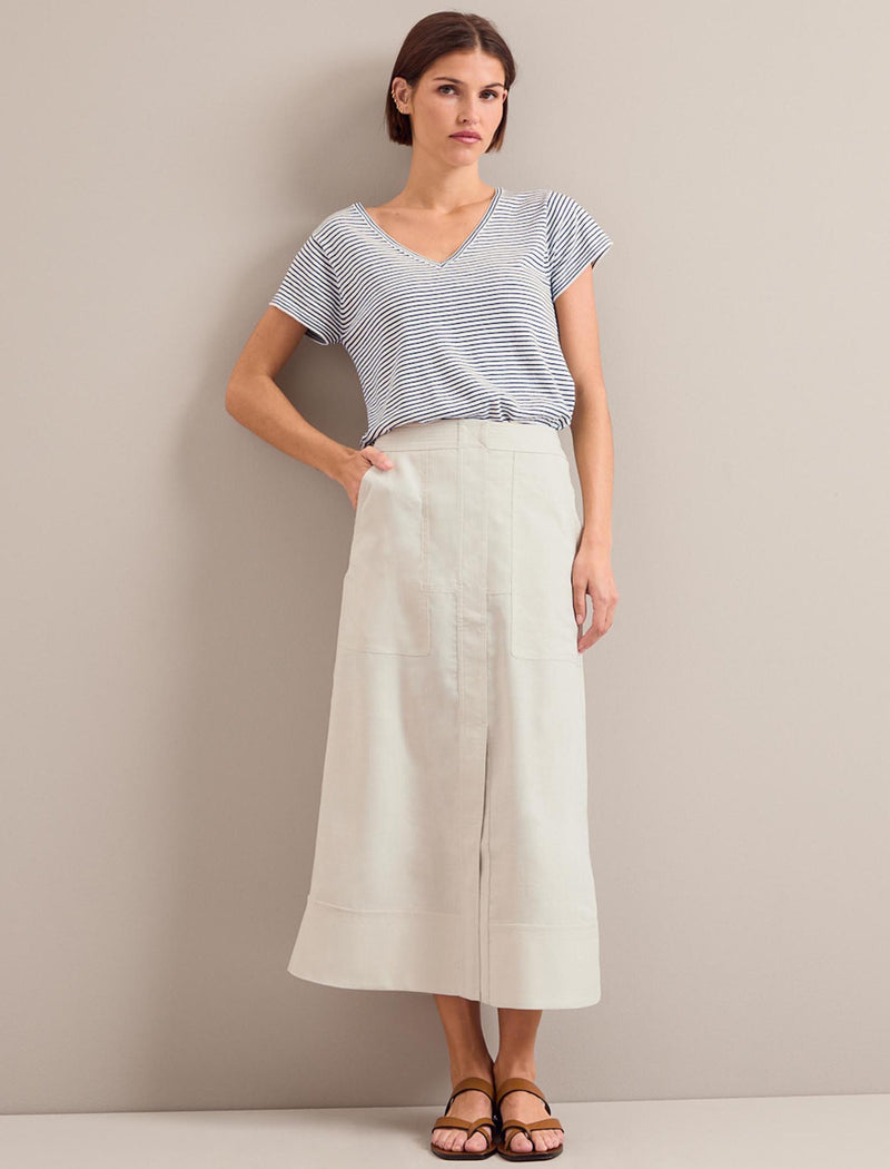 Safia Techni Linen Midi Skirt - Cream