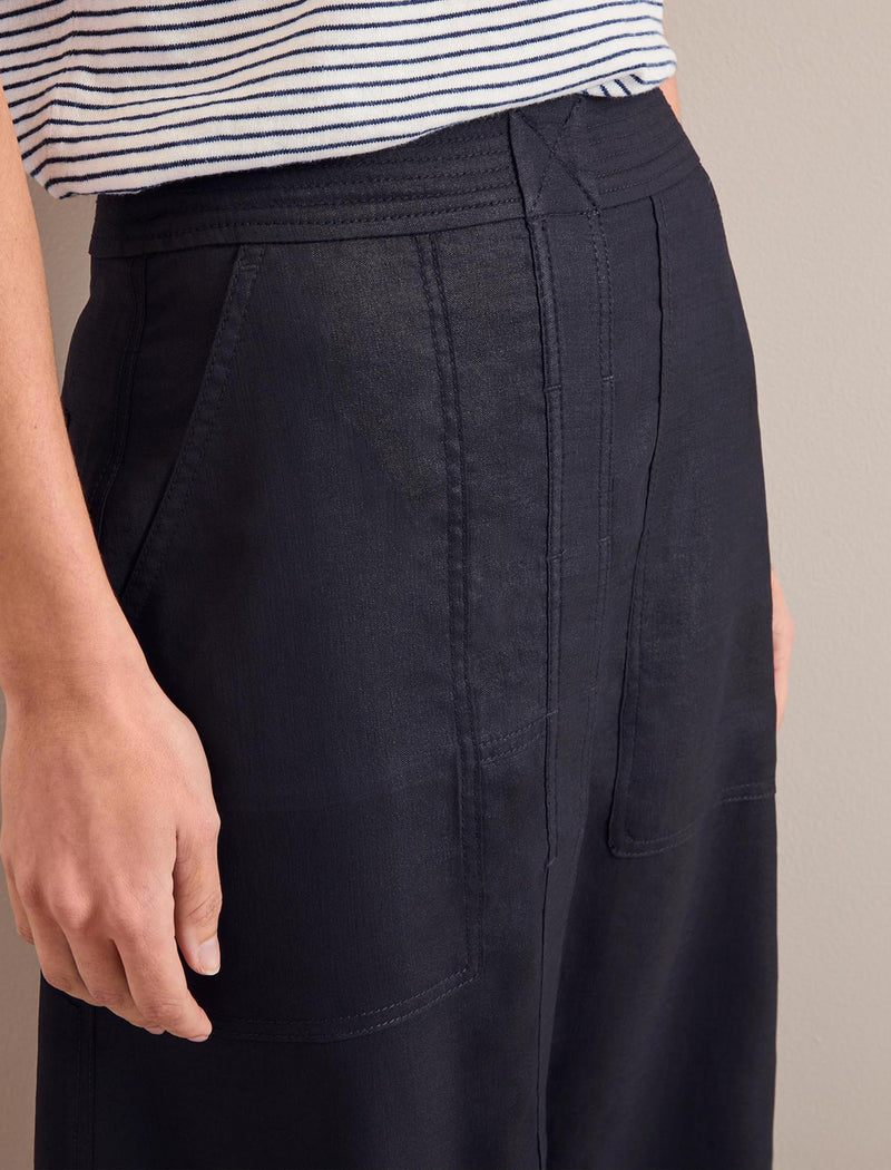 Safia Techni Linen Midi Skirt - Navy