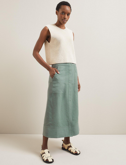 Safia Techni Linen Midi Skirt - Sage Green