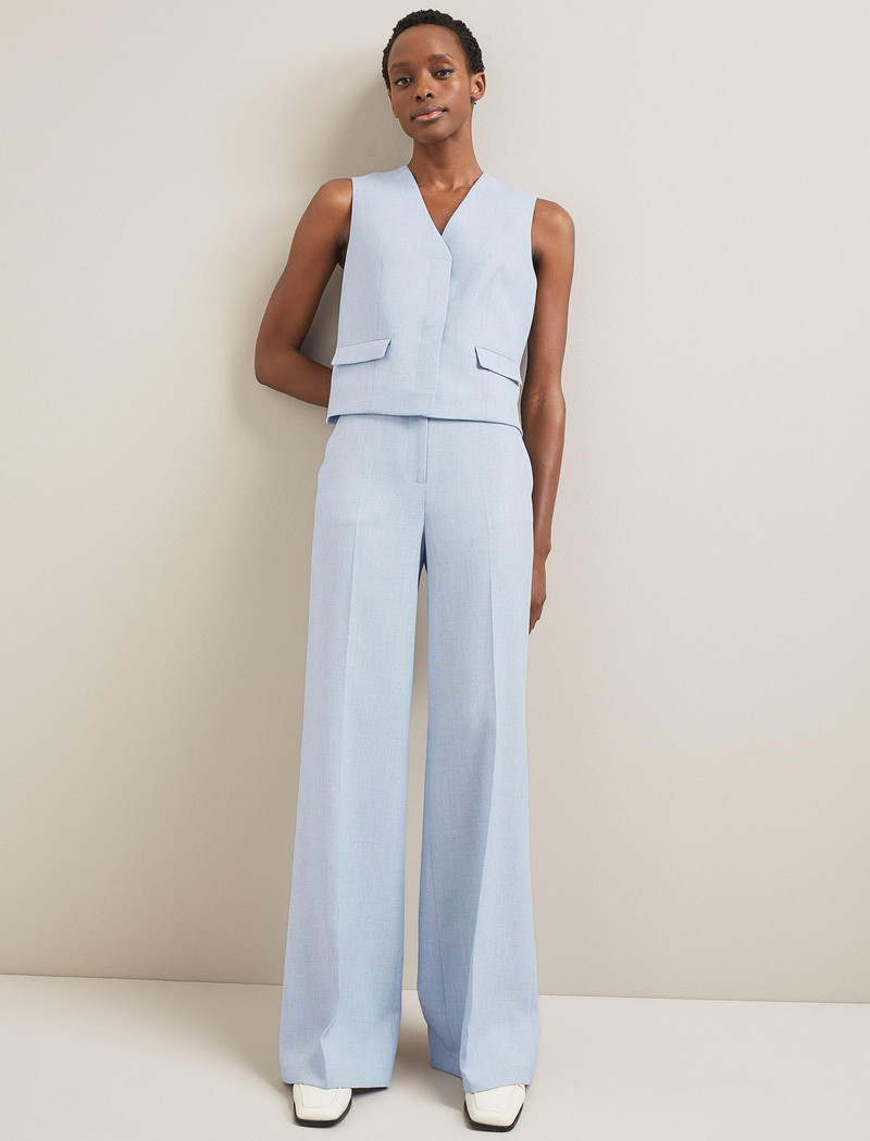 Tyler Linen Blend Wide Leg Trouser - Pale Blue