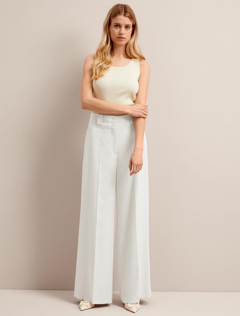 Tyler Linen Blend Wide Leg Trouser - Pearl