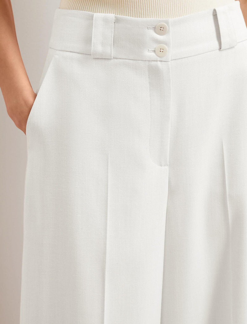 Tyler Linen Blend Wide Leg Trouser - Pearl