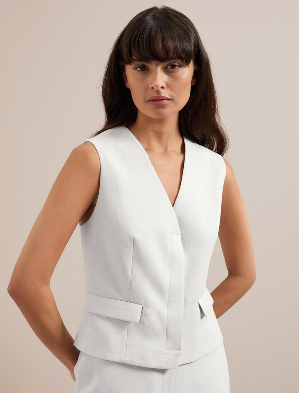 Deacon Linen Blend Waistcoat - Pearl