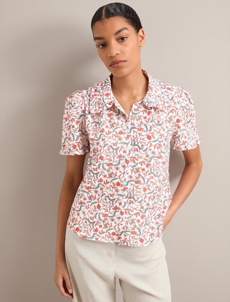 Kitty Cotton Silk Frill Detail Short Sleeve Shirt - Red Trailing ...