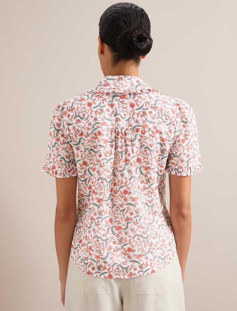Kitty Silk Blend Blouse - Red Trailing Feather Print
