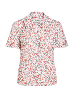 Kitty Silk Blend Blouse - Red Trailing Feather Print