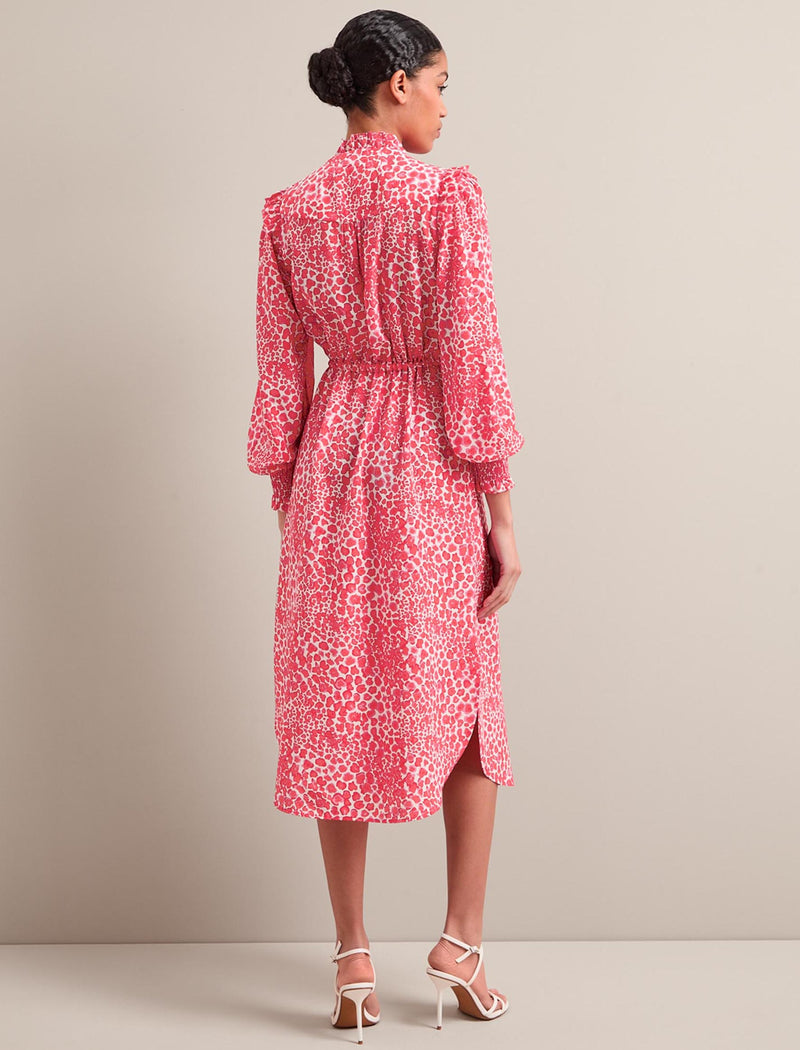 Stella Silk Midi Dress - Red Camo Pansy Print