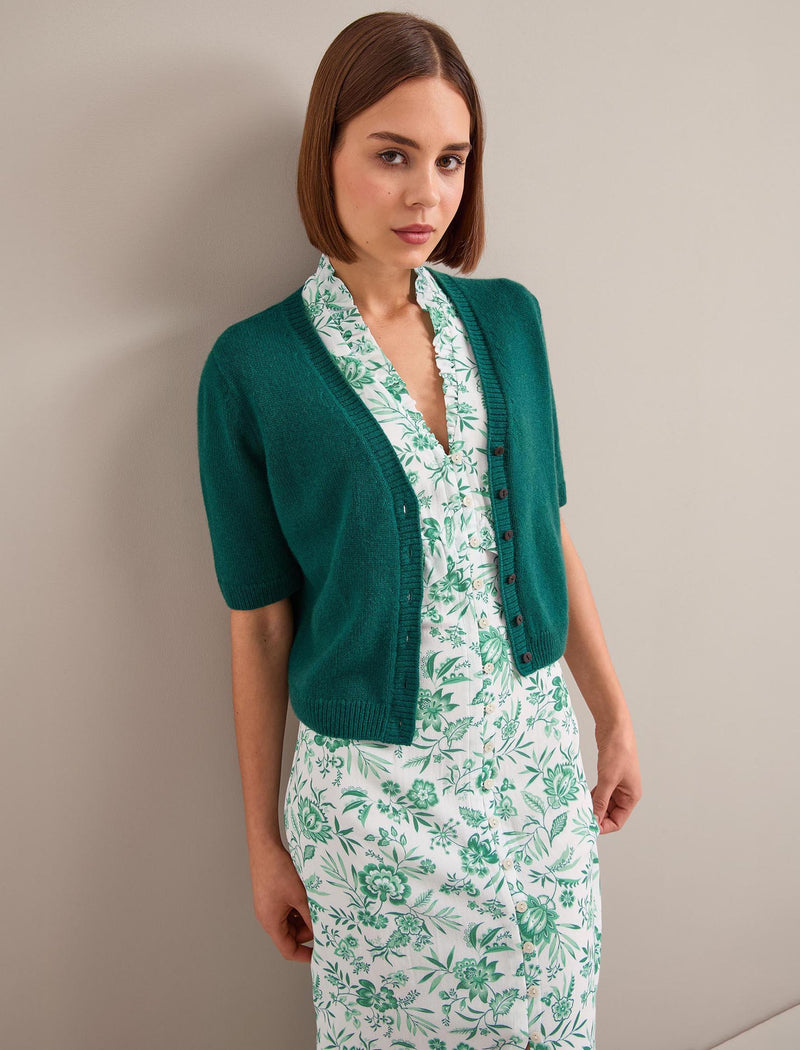 Liliana Cotton Blend Maxi Dress - Green Palm Floral Print