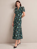 Liliana Cotton Blend Maxi Dress - Black Palm Floral Print