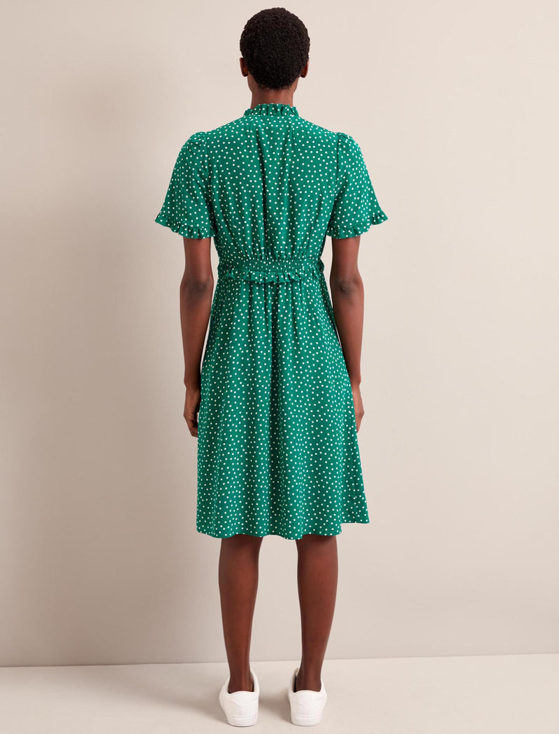Tabby Silk Dress - Green Cream Polka Dot Print