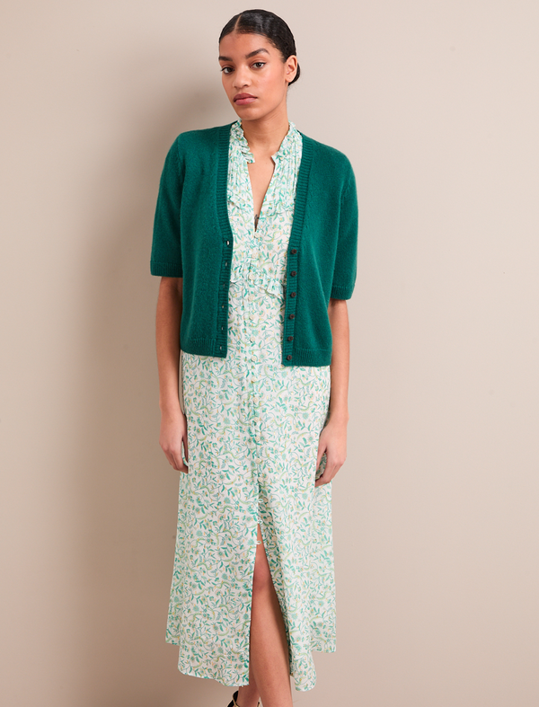 Clara Cashmere Short Sleeve Cardigan - Mid Green