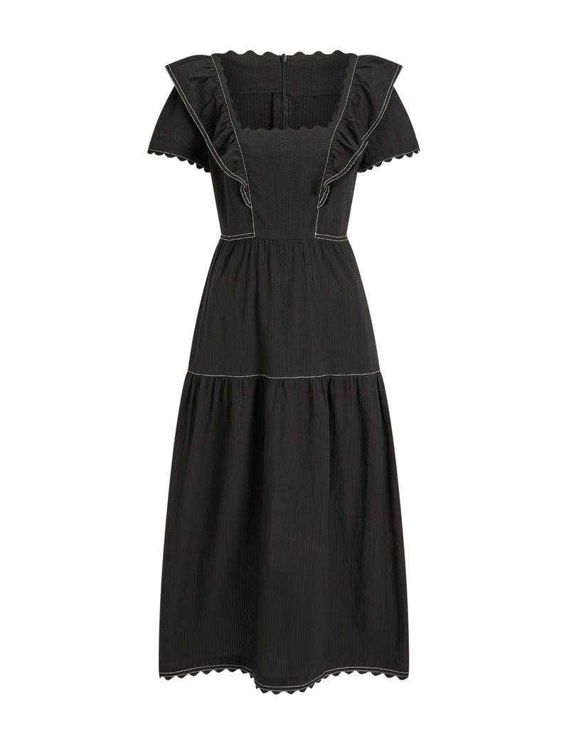 Nessa Cotton Seersucker Maxi Dress - Black