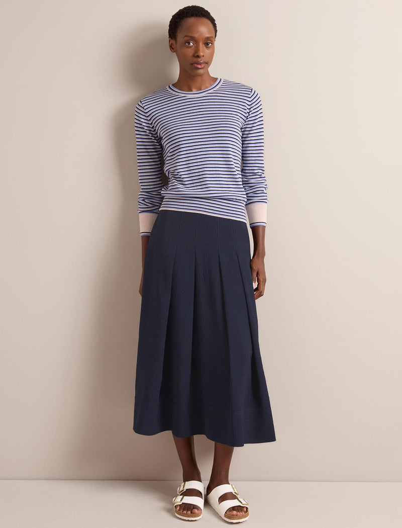 Jodi Cotton Blend Jumper - Navy Mid Blue Beige