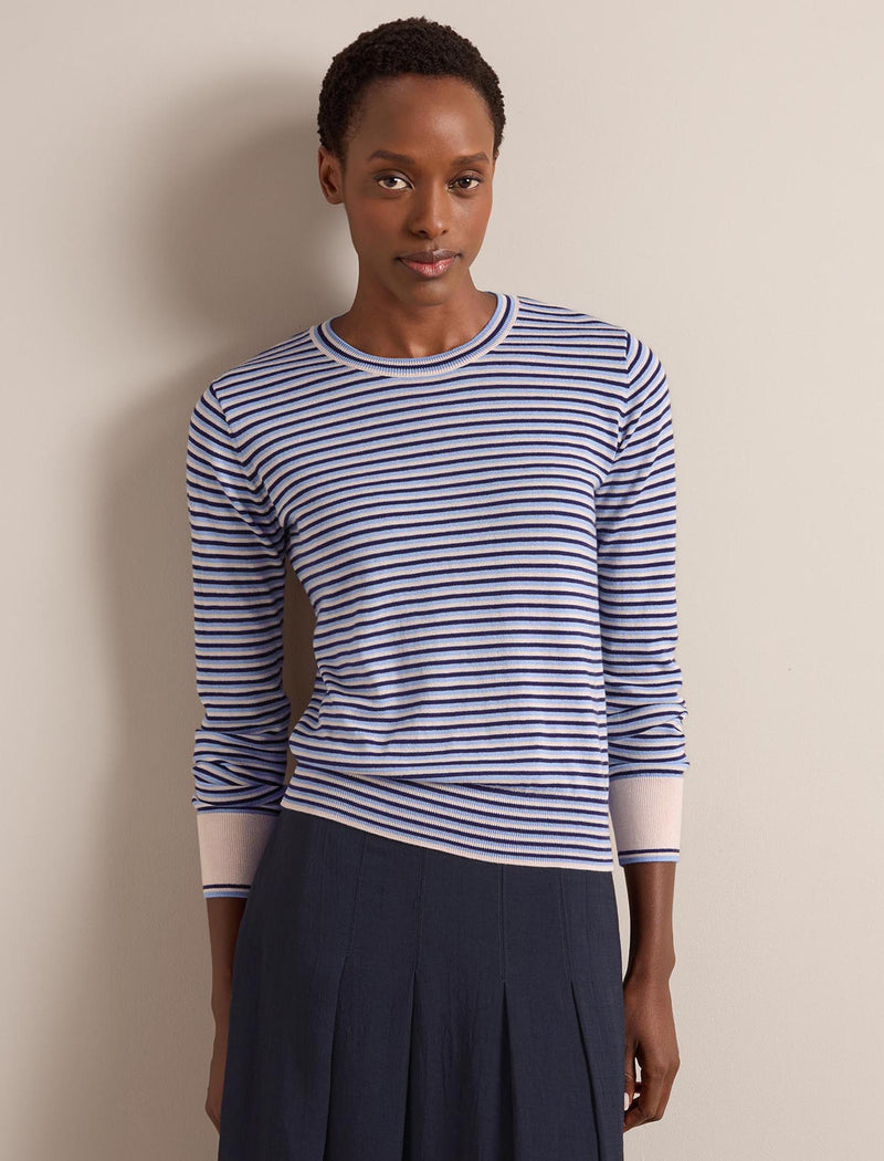Jodi Cotton Blend Jumper - Navy Mid Blue Beige